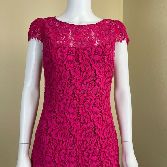 Alice + Olivia Women Size 8 Pink Lace Floral Sheath Mini Dress Cocktail Formal - Picture 7 of 17